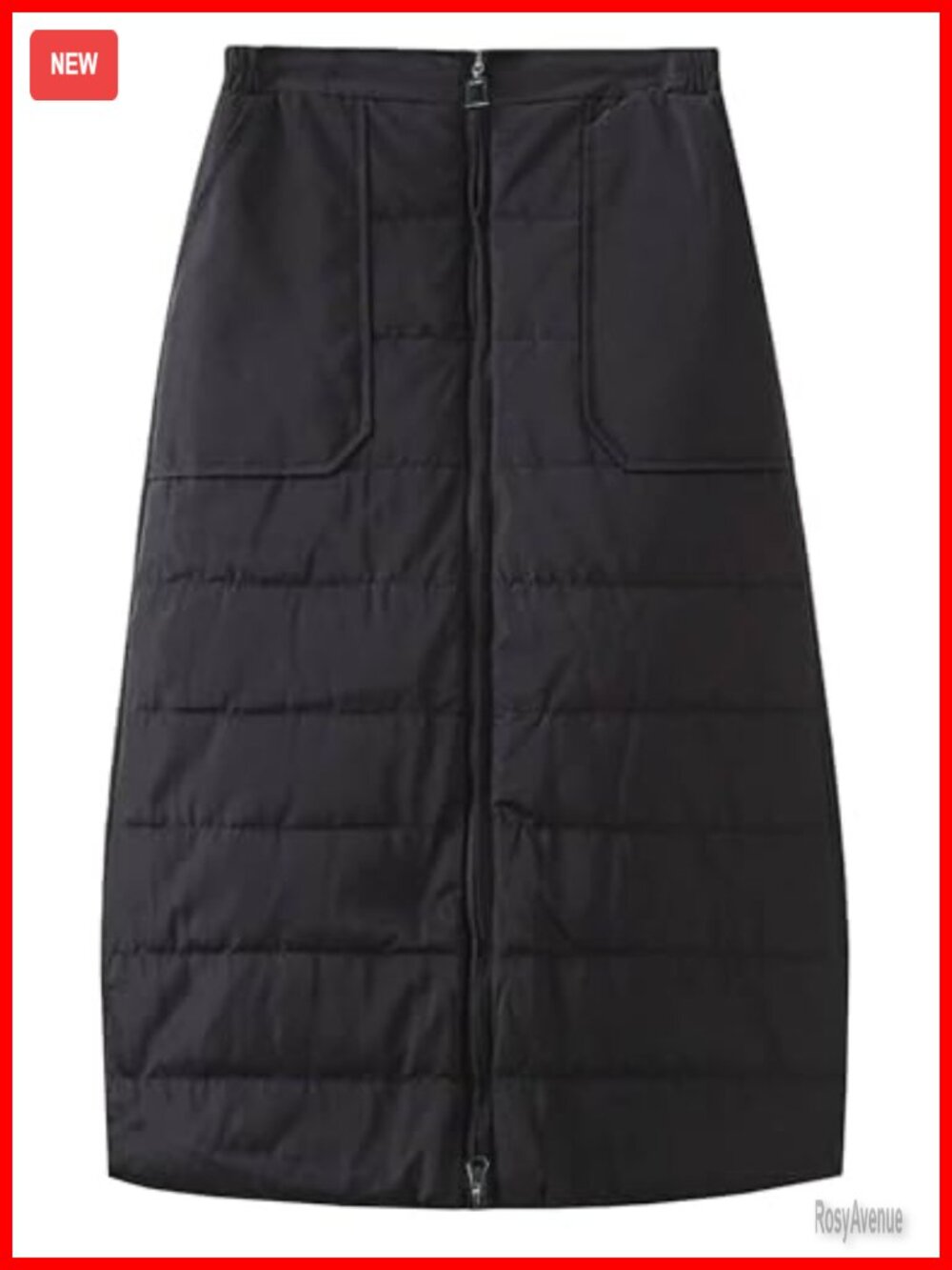 Quilted Puffer Skirt Insulated Winter Skirt Zip Front Padded with Pockets